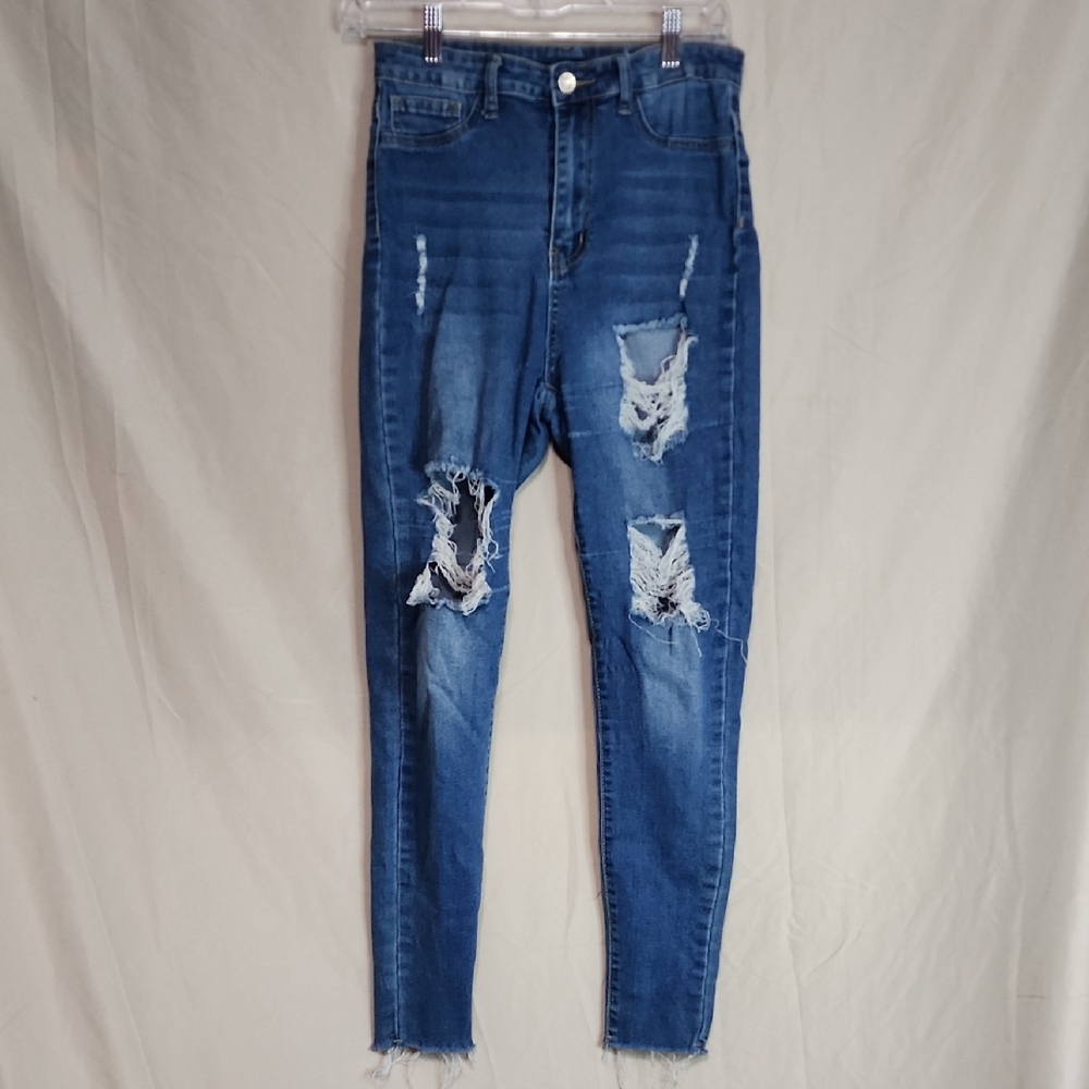 SHEIN High Rise Distressed Blue Jeans